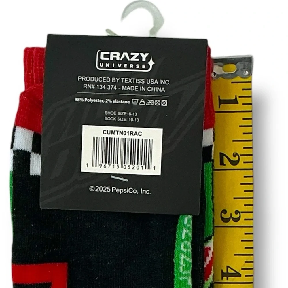 Mountain Dew Crew Socks Novelty Reinforce Toe Black Green Red Unisex Men 6-13